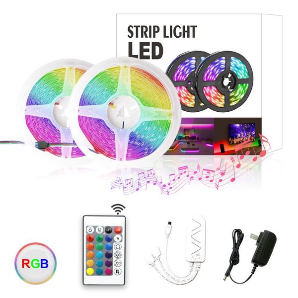 

new arrival rgb led strip lights 5/10m smd 3528 color changing flexible stripe sync to music with 24key remote for home deco