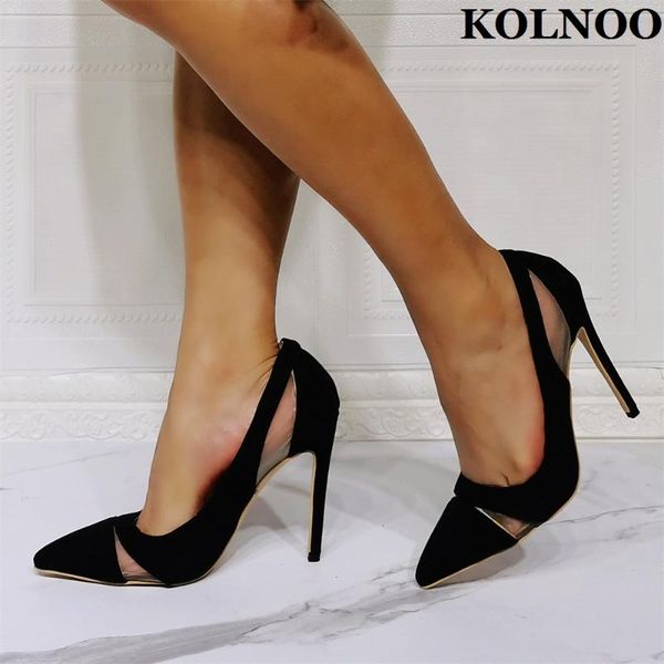 

dress shoes kolnoo womens handmade high heels pumps air-mesh kid suede slip-on party prom evening daily wear fashion, Black