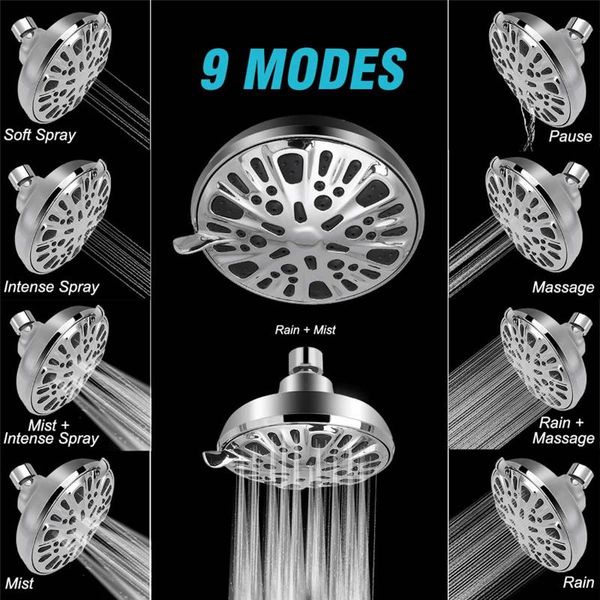 

bathroom shower sets high pressure head 9-mode water saving overhead bracket handheld fixed chrome face rain heads pauses massage