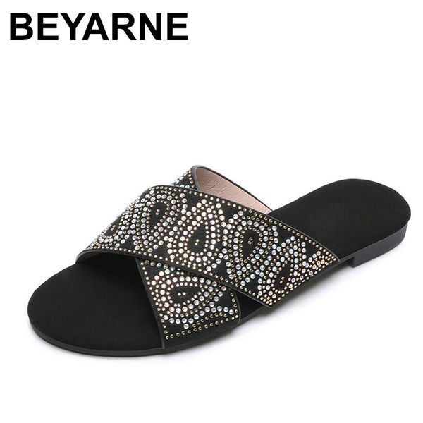

slippers beyarne2021 summer women concise crystal woman fashion plus size slides ladies soft casual beach, Black