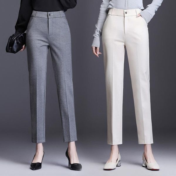 

women's pants & capris women autumn slim casual work wear career stretch oversized straight winter formal trousers 5xl 7xl 9xl, Black;white
