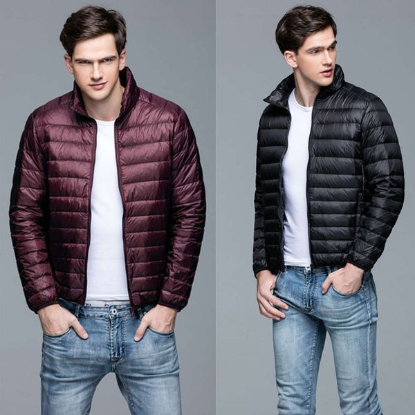 

fashion new autumn winter men's ultra light down with vertical collar and slim fit short large outdoor jacket, Black;brown