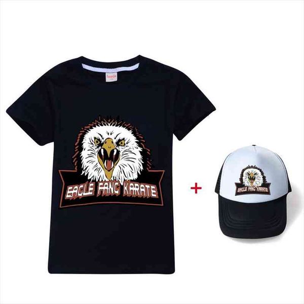 

girls eagle fang karate t shirt cobra kai 100% cotton soft summer short sleeve tee boys clothes, Blue
