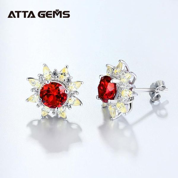 

stud ruby sterling silver earring for women fine jewelry 1.4 created yellow zircon romantic style gifts girls, Golden;silver