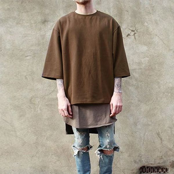 

2021 new embalagem do saco dos pp marca de vesturio masculino hipster hip hop bsico longline curvado hem camiseta com guarnio relaxada e i2, White;black