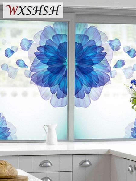 

custom size static cling window sticker blue flower home decor private frosted glass film for window door cabinet table surface