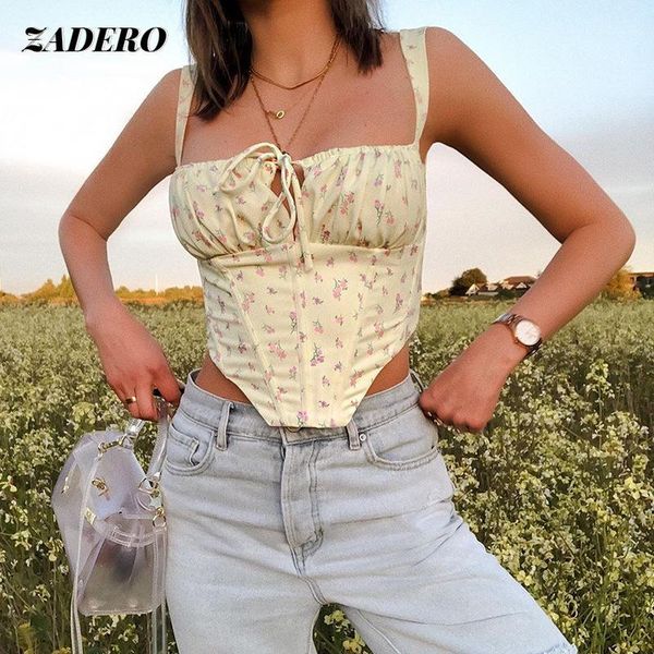 

women's tanks & camis crop women floral print lace-up square collar sleevelee backless spaghetti straps boned fashion bustier corse, White