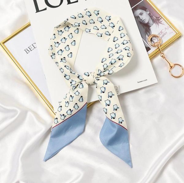 

scarves 6*100cm long skinny silk neck scarf women animals print hair band bag lady collar tie 2021 design foulard headband, Blue;gray