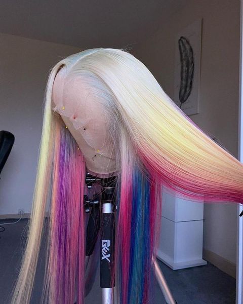 

lace wigs alifitov rainbow color 13x4 front pre plucked brazilian straight human hair wig remy hd for women, Black;brown