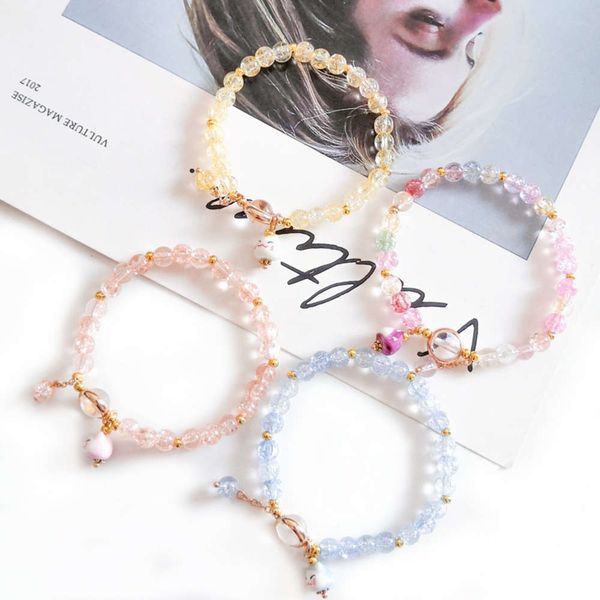 

strands strawberry crystal ceramic zhaocai cat bracelet exploding beads multicolor lovely simple women's jewelry, Black