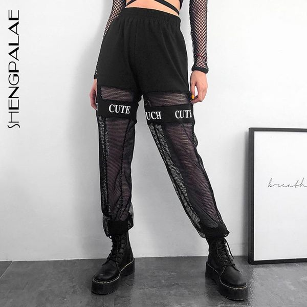 

women's pants & capris shengpalae 2021 hollow out summer vintage patchwork joggers sweatpants harajuku woman trousers elastics high wai, Black;white