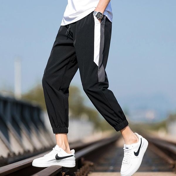 

men's pants summer casual capris korean loose sweatpants long streetwear, Black