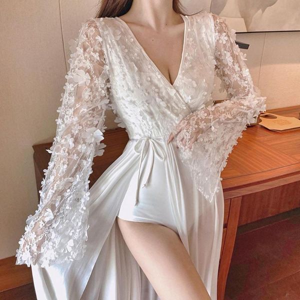 

women's swimwear solid swimsuit lace low collar deep v princess style one-piece backless high waist bikini 2021, White;black