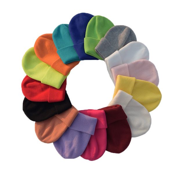 

kids beanie hats candy color knitted cap fashion children plain hat soft boy and girl hip hop caps outdoor warm ski wmq1235, Yellow