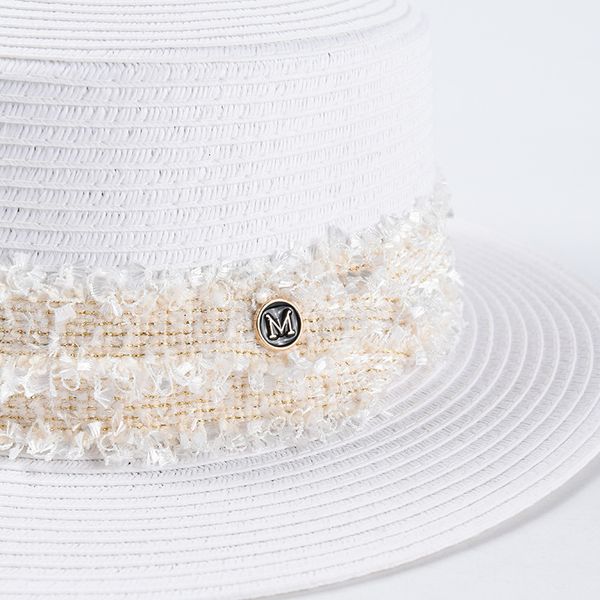

2021 new sun women white straw letter m french style vintage flat summer hats beach hat wkp7, Blue;gray