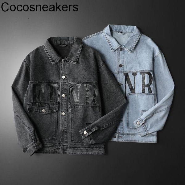 

men's jackets off shoulder autumn overalls large pocket denim jacket embroidered black blue, Black;brown