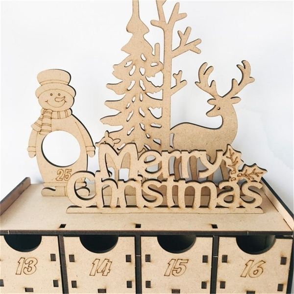 1 Stück Holz-Adventskalender, doppelseitig, 13–24 nummerierte Schubladen, Weihnachtsdekoration, Kindergeschenke, kleine Leckereien, Aufbewahrungsbox 201017