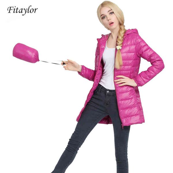 

fitaylor - women's ultralight duck feather hooded et, medium large thin thick coat, autumn and winter, Black
