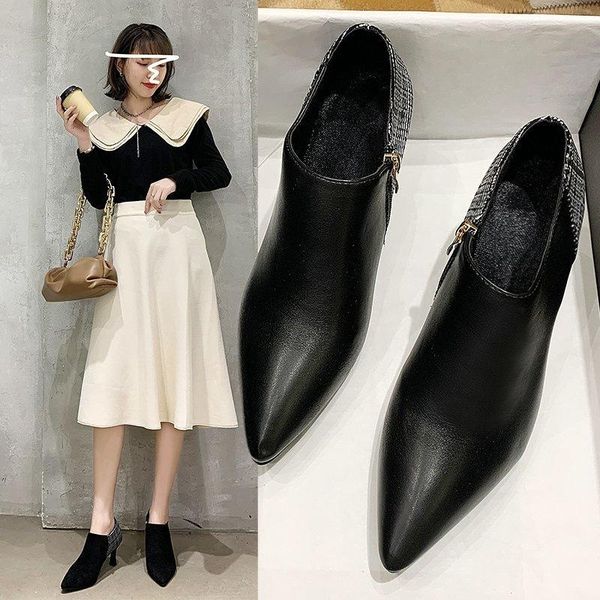 

boots fashion stiletto heel pointed check ankle autumn 2021, Black