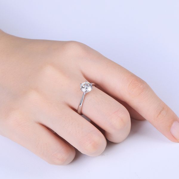

european and american fashion high-end tonglin korean style fresh womens ring 925 sterling silver simple classic six-claw diamond ring d col