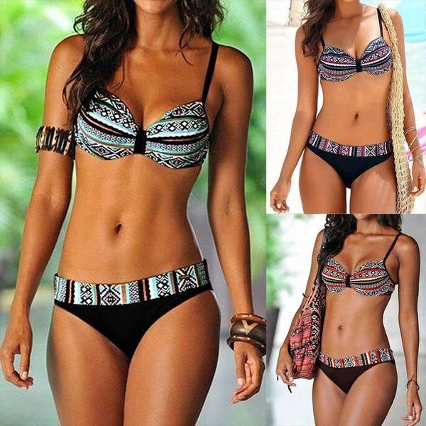 

bikini women summer swimsuits retro print beachwear siamese female brazilian, White;black
