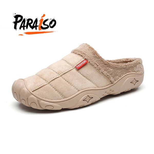 

80% off store online 2021 men's and women's classic lined clog warm fuzzy slippers winter shoes soft home cotton fleece, Black