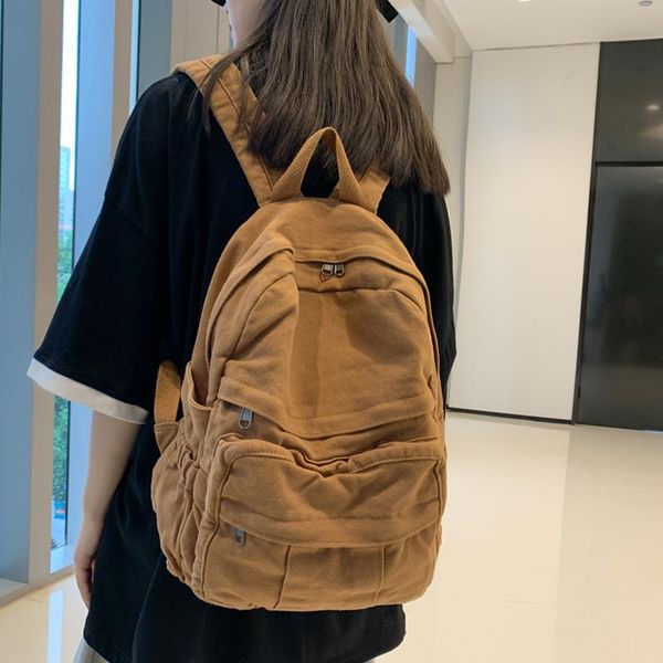 

backpack schoolbag female student korean college ins simple washed canvas wild