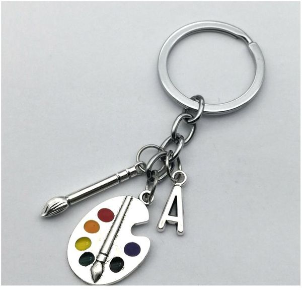 

1pcs painter palette oval tool brush colors keychain draw letter a-z entrepreneurial keychain personalizeds gift for qylfeh, Silver