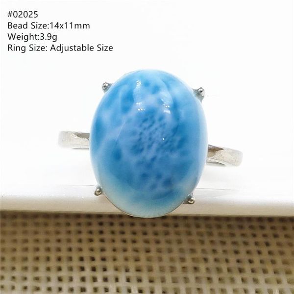 

cluster rings natural blue larimar adjustable size ring 925 sterling silver woman from dominicana love gift water pattern crystal, Golden;silver