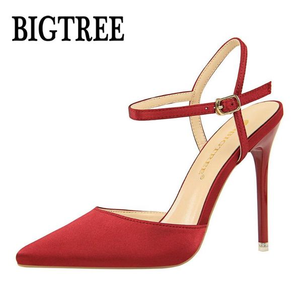 

dress shoes bigtree women pointed toe high heels woman shallow slingback pumps ladies buckle strap party wedding stilettos 86 -2, Black