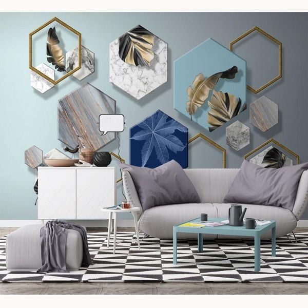 

wallpapers modern home decor papier peint mural 3d geometric leaf po wall papers living room bedroom self adhesive /silk wallpaper