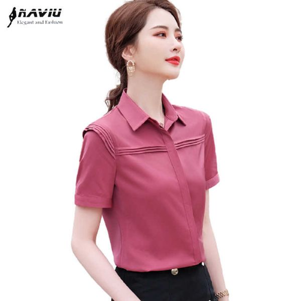 Camicia bianca a maniche corte Donna Summer Design Slim Fashion Formal High End Camicette in chiffon Office Ladies Work Top Maroon 210604