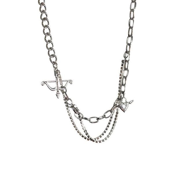 

pendant necklaces potcet women's stainless steel cupid's arrow titanium necklace clavicle chain geometric fashion hip hop party je, Silver