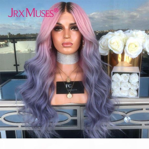 

preplucked 13x4 lace front human hair wigs 13x1 t part long 3 tone with dark roots violet pink ombre color for black women, Black;brown