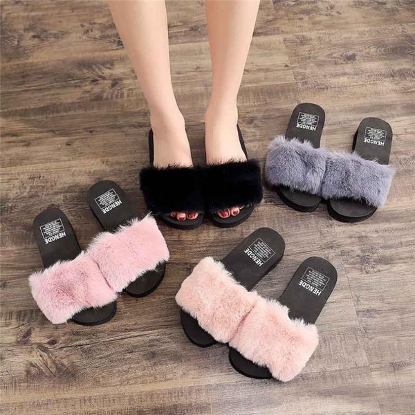 

slippers winter home plush women shoes indoor floor wedges shoe zapatos de mujer house sliders soft bottom pantuflas a4, Black
