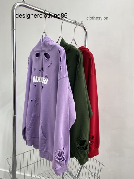 

worn 2022 designers hoodie balencaigas hole hoodies winter hoodie men's, Black