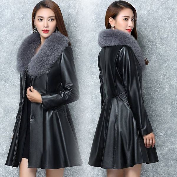 

female-style plutonium in the section of fox necklace women's thin leather jacket wild new winter agtr, Black