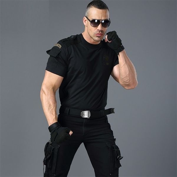 T-Shirt Militärstil Taktisches T-Shirt Herren Cargo Uniform Kurzarm T-Shirt Männliche T-Shirt Kleidung Schwarz Armee Grün T-Shirt Männer 210623