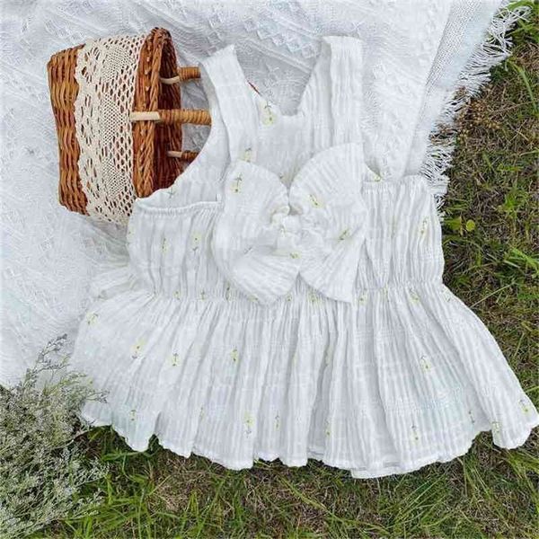 

summer arrival girls fashion floral vest kids bow clothes 210528, Blue