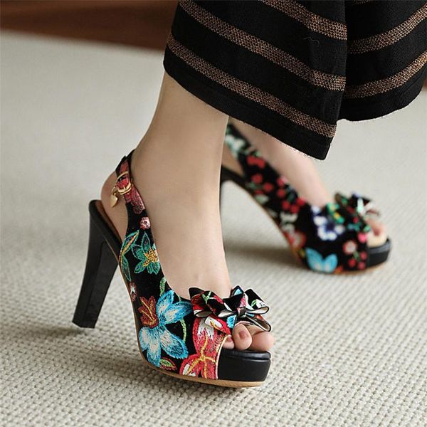 

ribetrini elegant ladies slip on open toe platform floral shoes women sandals butterfly knot luxucy design sandals, Black