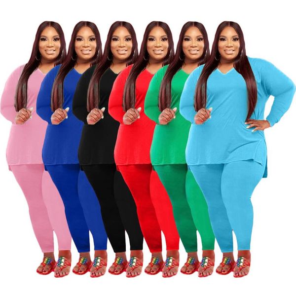 

plus size tracksuits sport set women long sleeve + pants fall winter 2 piece sets leggings suits chic sportswear outfits, Black