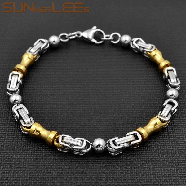 

link, chain sunnerlees fashion jewelry stainless steel bracelet 6mm geometric beads link silver gold color men women gift sc124 b, Black