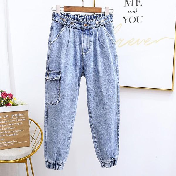 

women's jeans boyfriend for women high waist loose vintage femme denim harem pants streetwear plus size 5xl mom mujer q1455, Blue