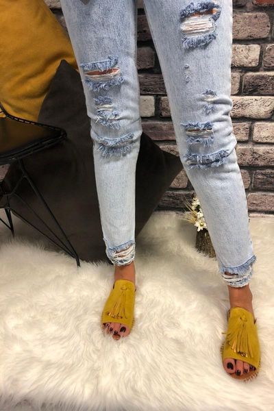 

slippers women mustard tassel detail stiched skin e1729, Black