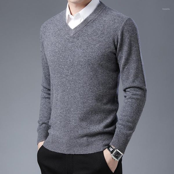 

winter pure wool sweater men's v-neck pullover cashmere knitted base sweaters, White;black