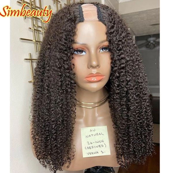 GULULE sem glúteres 250 densidade AFO Kinky Curly 1x4 U Parte perucas de cabelo humano para mulheres negras com pentes e correias Máquina cheia feita ajustável U Wig 100% não processado