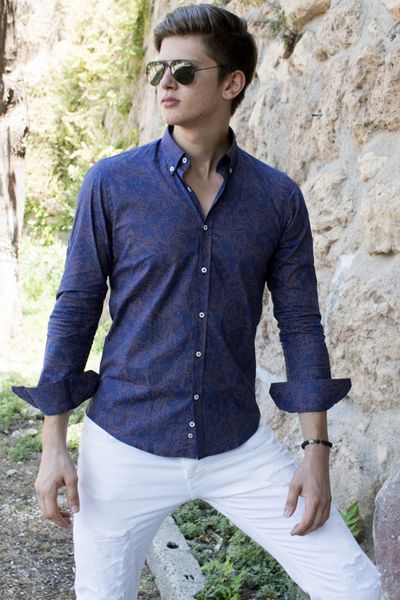 

male shirt slim fit leaf print long quality 1904298 xjcs, White;black