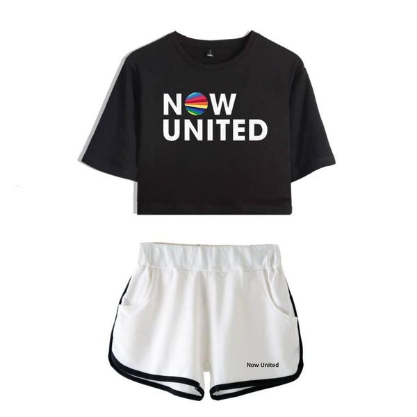

now united better album women two piece set shorts+lovely t-shirt better now united lyrics harajuku streetwear girl sets, Gray