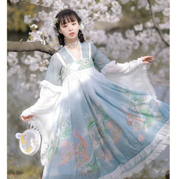 

ethnic clothing kimono lolita japanese style sweet ruffle lace loose sleeve floral embroidered pearl tassel chiffon thin dresses cosplay cos, Red
