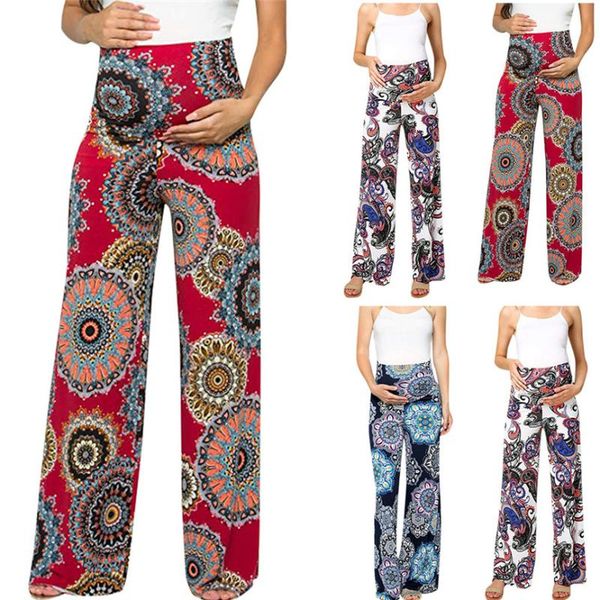 

maternity bottoms clothes for pregnant women large size women's floral easy pants fashion casual high waist soft pregnancy trousers, White